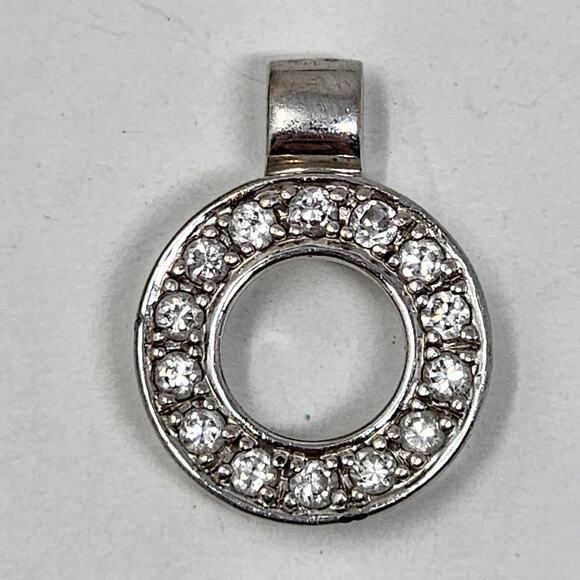 Vintage Jewelry - Sterling Silver 925 Round CZ Necklace Pendant